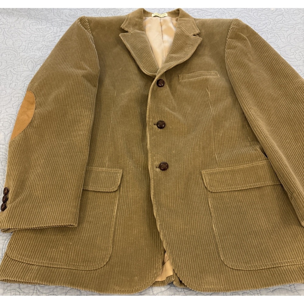 Orvis Sport Coat Men 42L Wide Wale Corduroy Elbow Patch Beige Tan Jacket